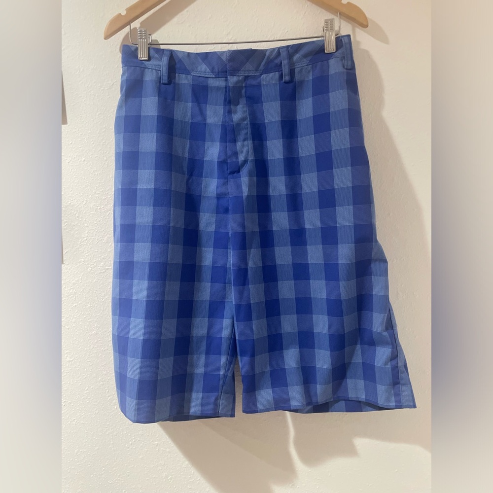 ADIDAS Mens Bermuda Blue Check Logo Size 38 Golf shorts NWOT